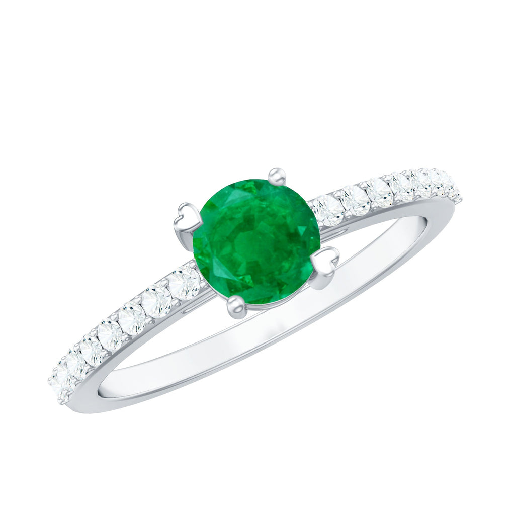 Emerald Promise Ring Natural Solitaire With Diamond Side Stones - AAA Quality