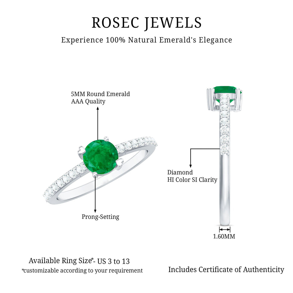 Emerald Promise Ring Natural Solitaire With Diamond Side Stones - AAA Quality