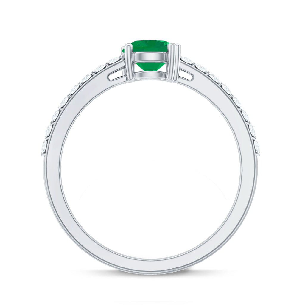 Emerald Promise Ring Natural Solitaire With Diamond Side Stones - AAA Quality