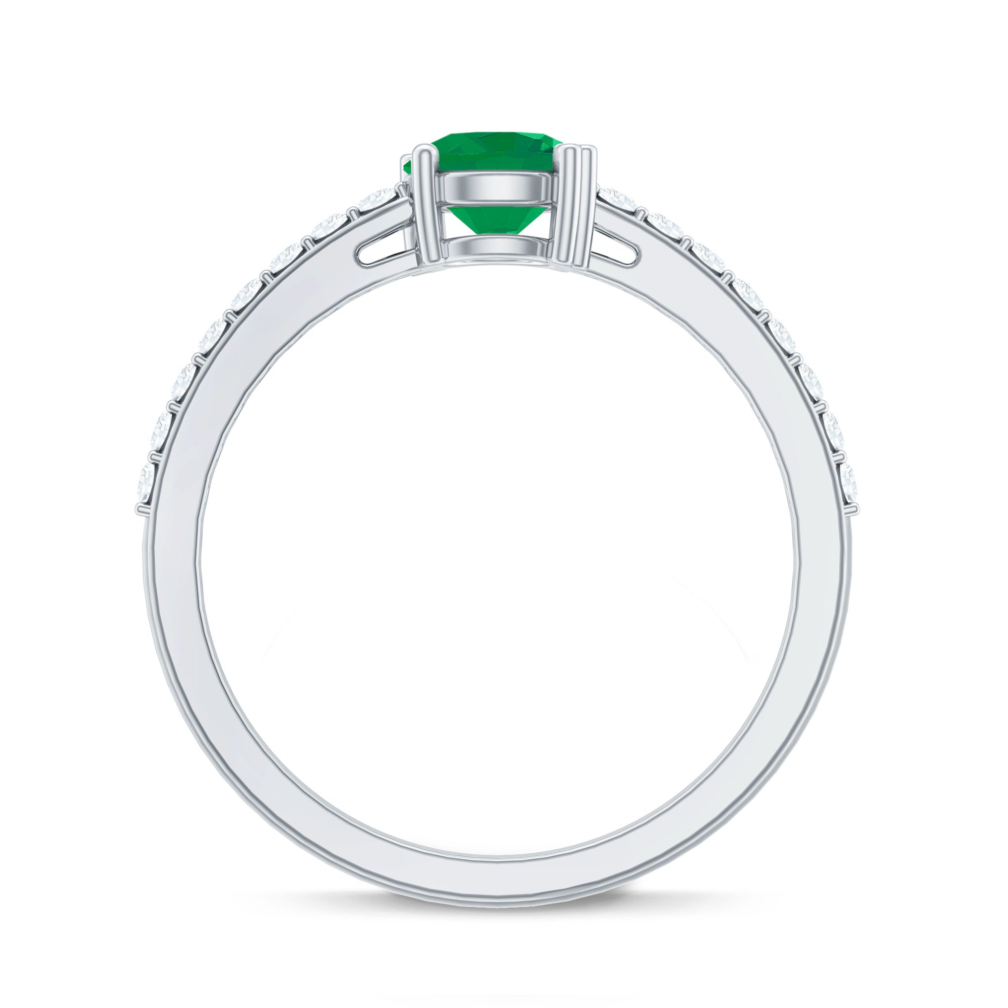 Emerald Promise Ring Natural Solitaire With Diamond Side Stones - AAA Quality