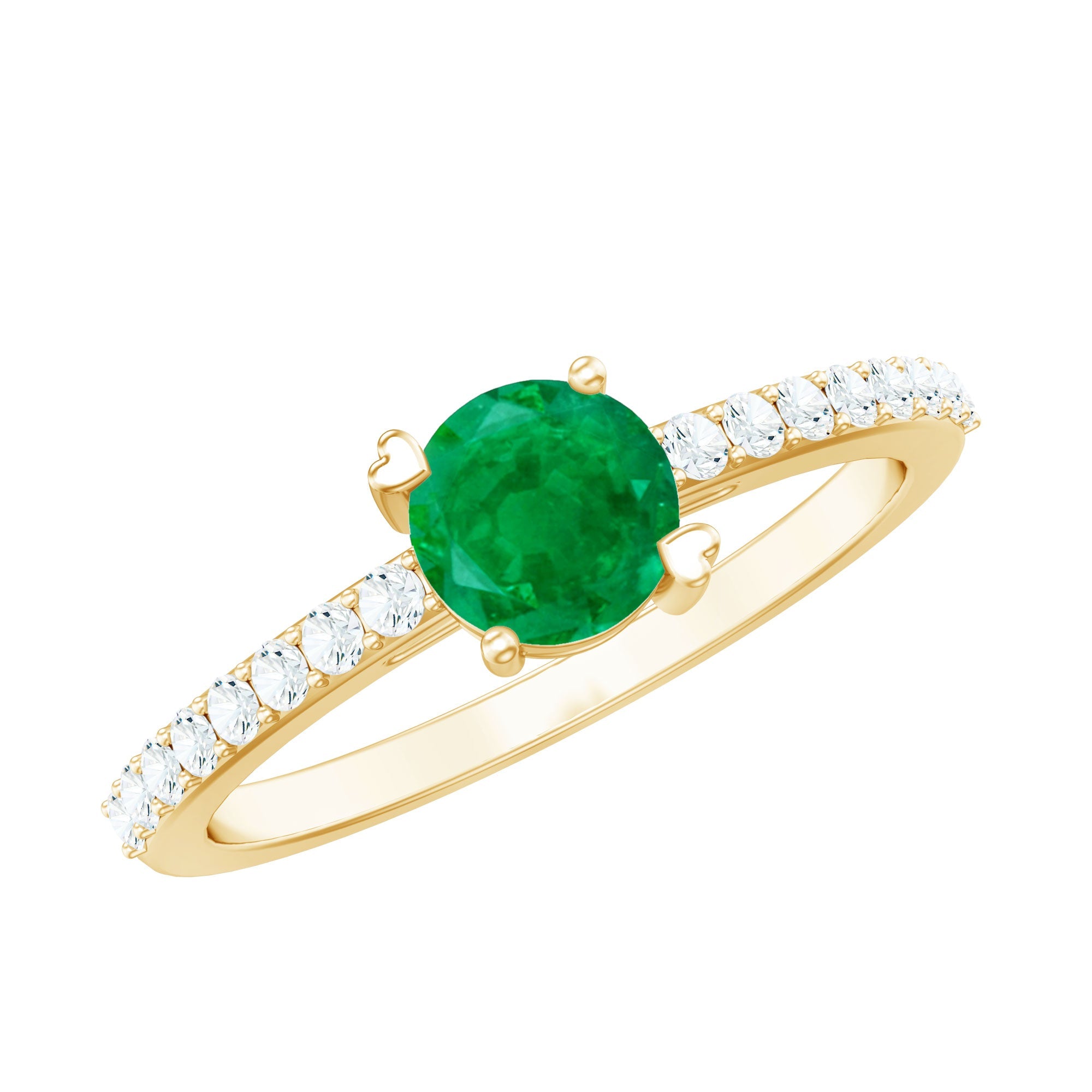 Emerald Promise Ring Natural Solitaire With Diamond Side Stones - AAA Quality