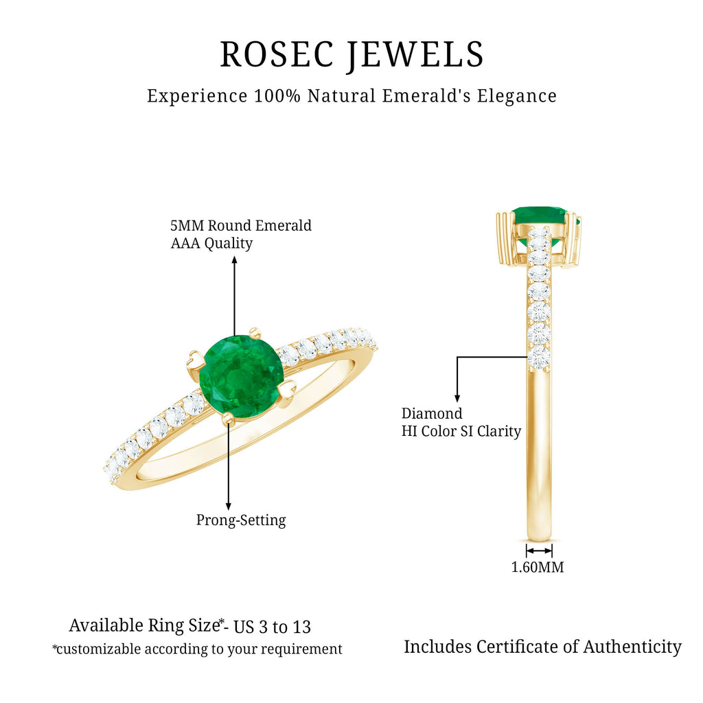 Emerald Promise Ring Natural Solitaire With Diamond Side Stones - AAA Quality