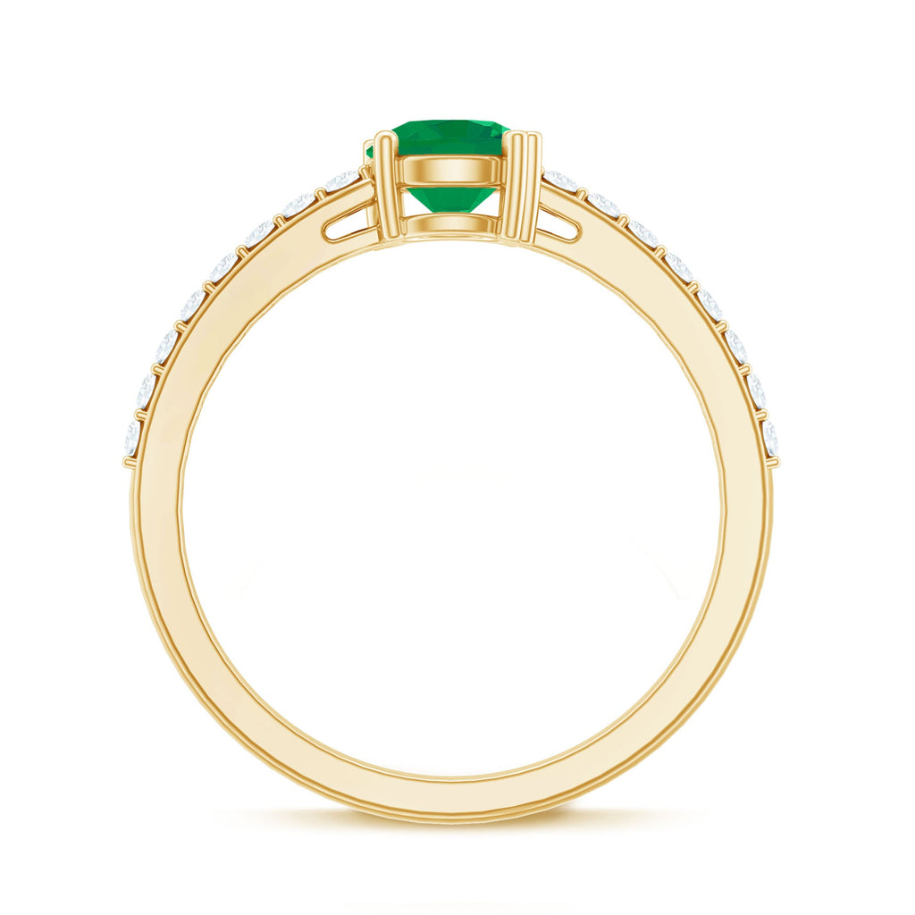 Emerald Promise Ring Natural Solitaire With Diamond Side Stones - AAA Quality
