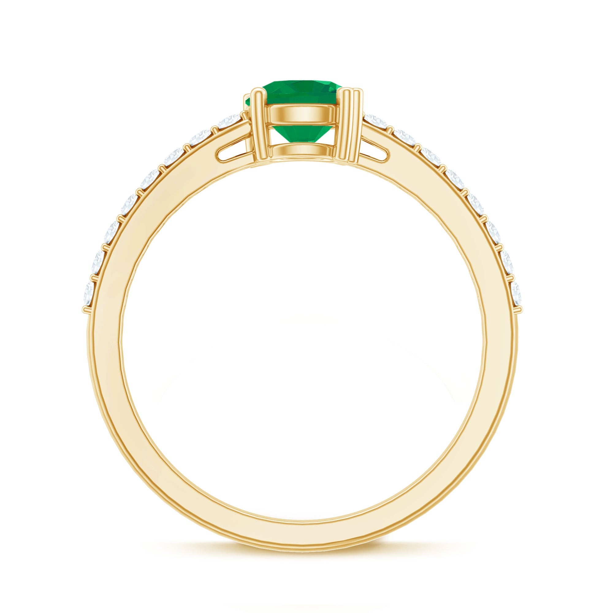 Emerald Promise Ring Natural Solitaire With Diamond Side Stones - AAA Quality