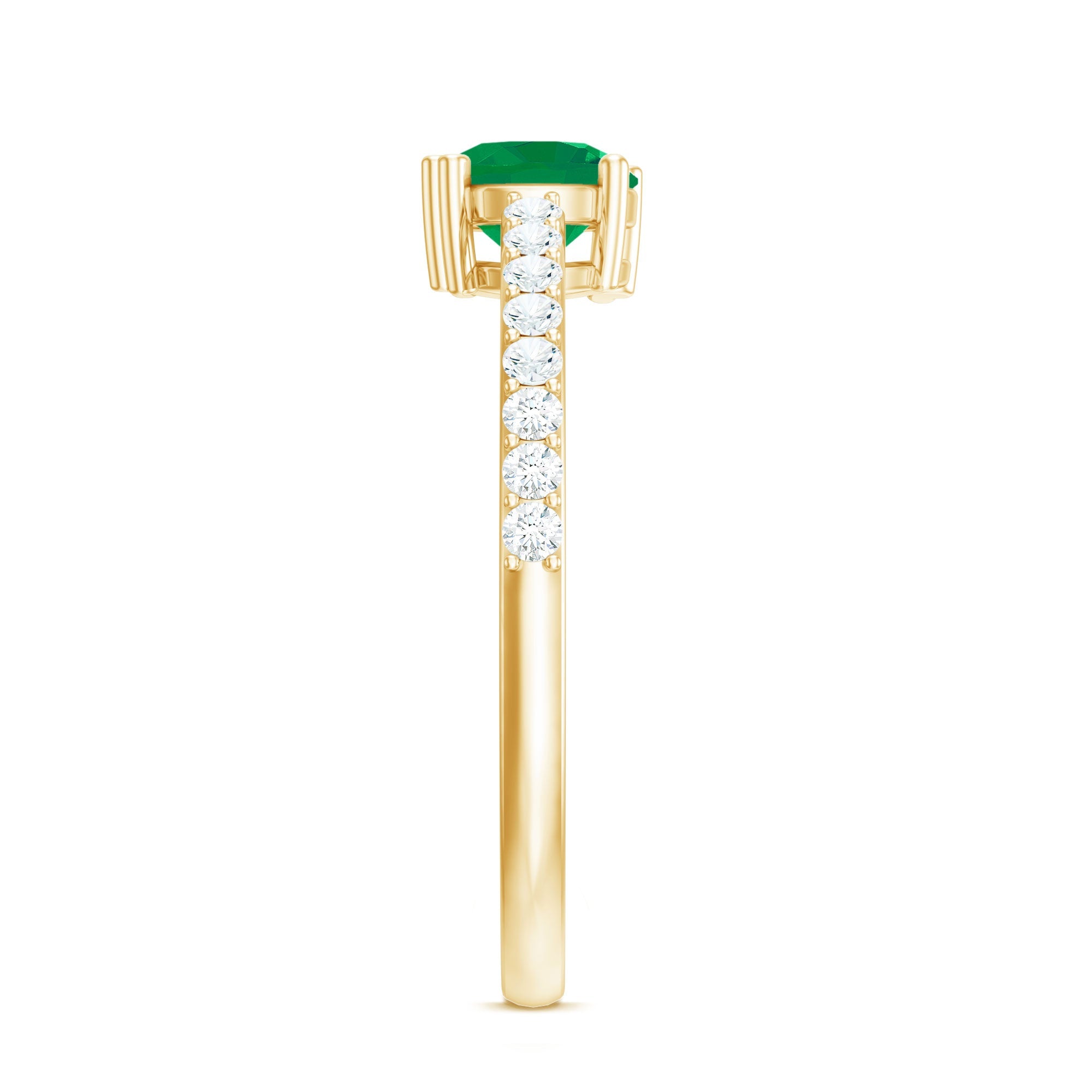 Emerald Promise Ring Natural Solitaire With Diamond Side Stones - AAA Quality