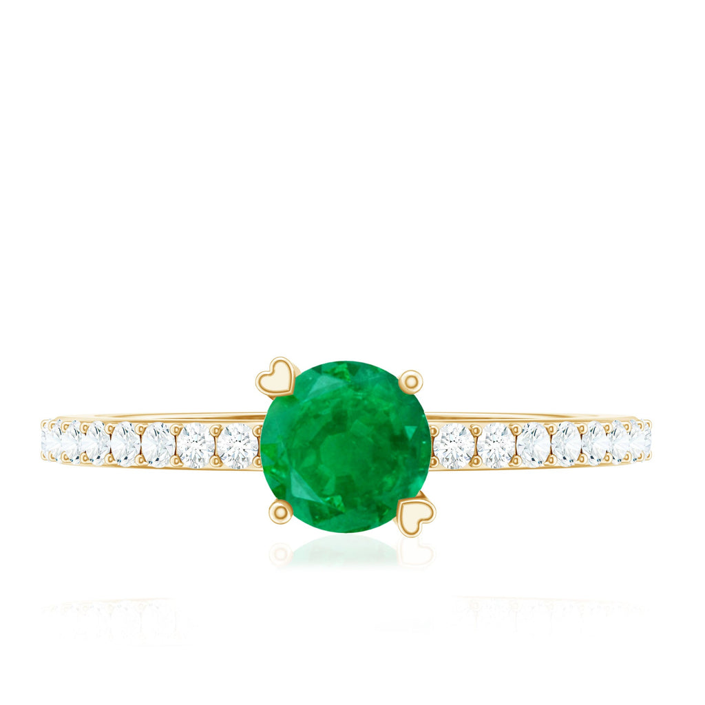 Emerald Promise Ring Natural Solitaire With Diamond Side Stones - AAA Quality