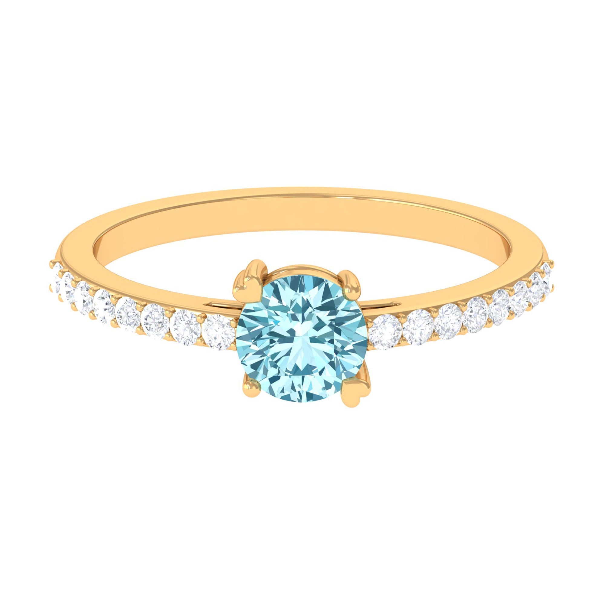 Aquamarine Engagement Ring – Designer Setting With Diamonds | Slim Band Solitaire
