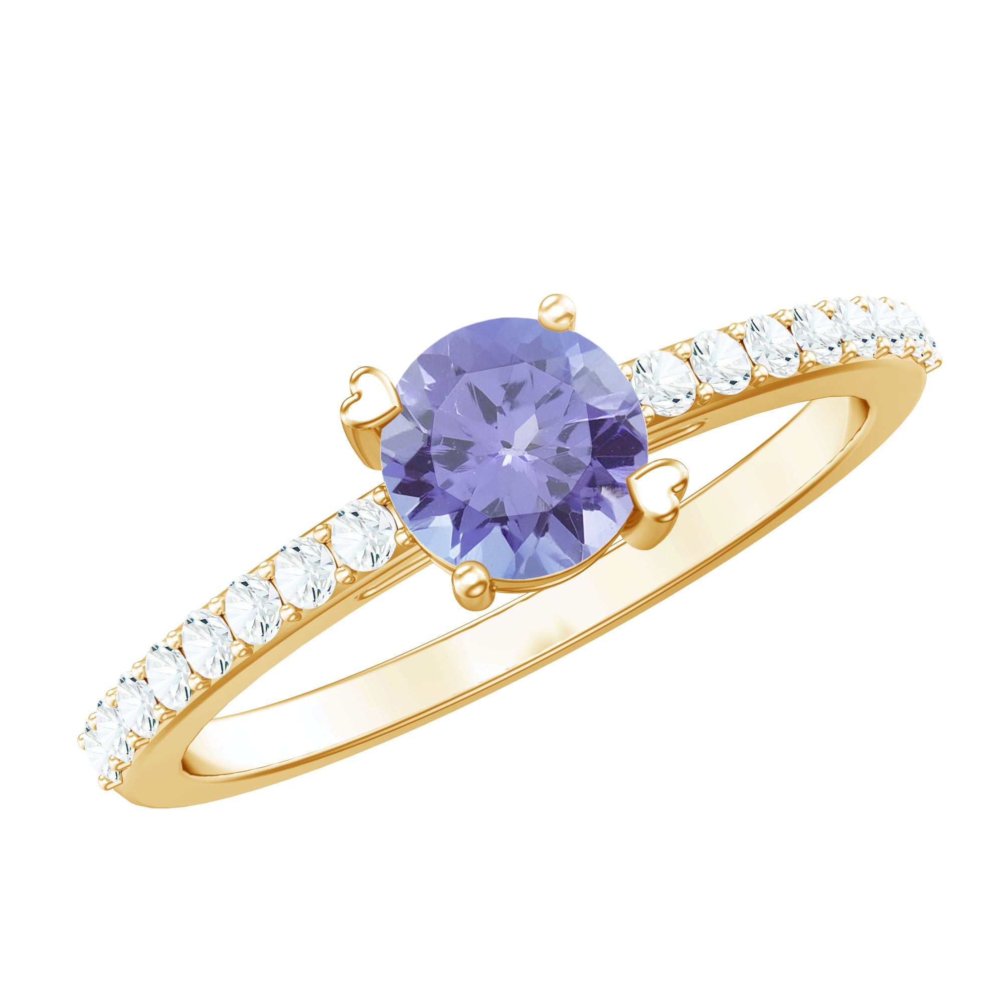 Tanzanite Promise Ring – Heart Shaped Blue Gemstone with Sparkling Diamond Band