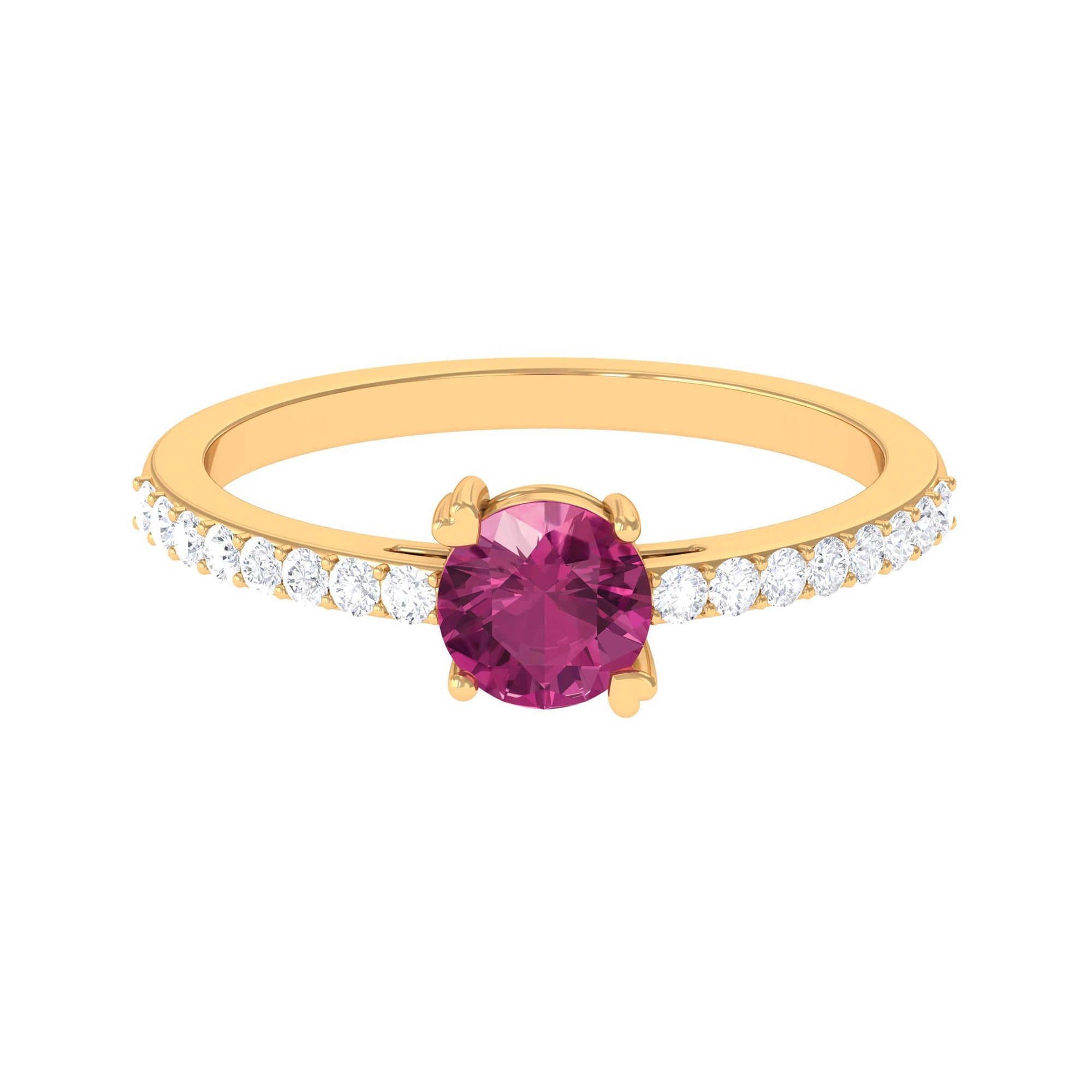 Pink Tourmaline Ring – Solitaire Promise Ring with Diamond Side Stones 0.4 Carat