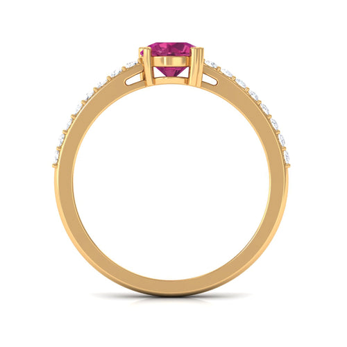 0.4 Carat Real Pink Tourmaline Solitaire Promise Ring with Diamond Side Stones