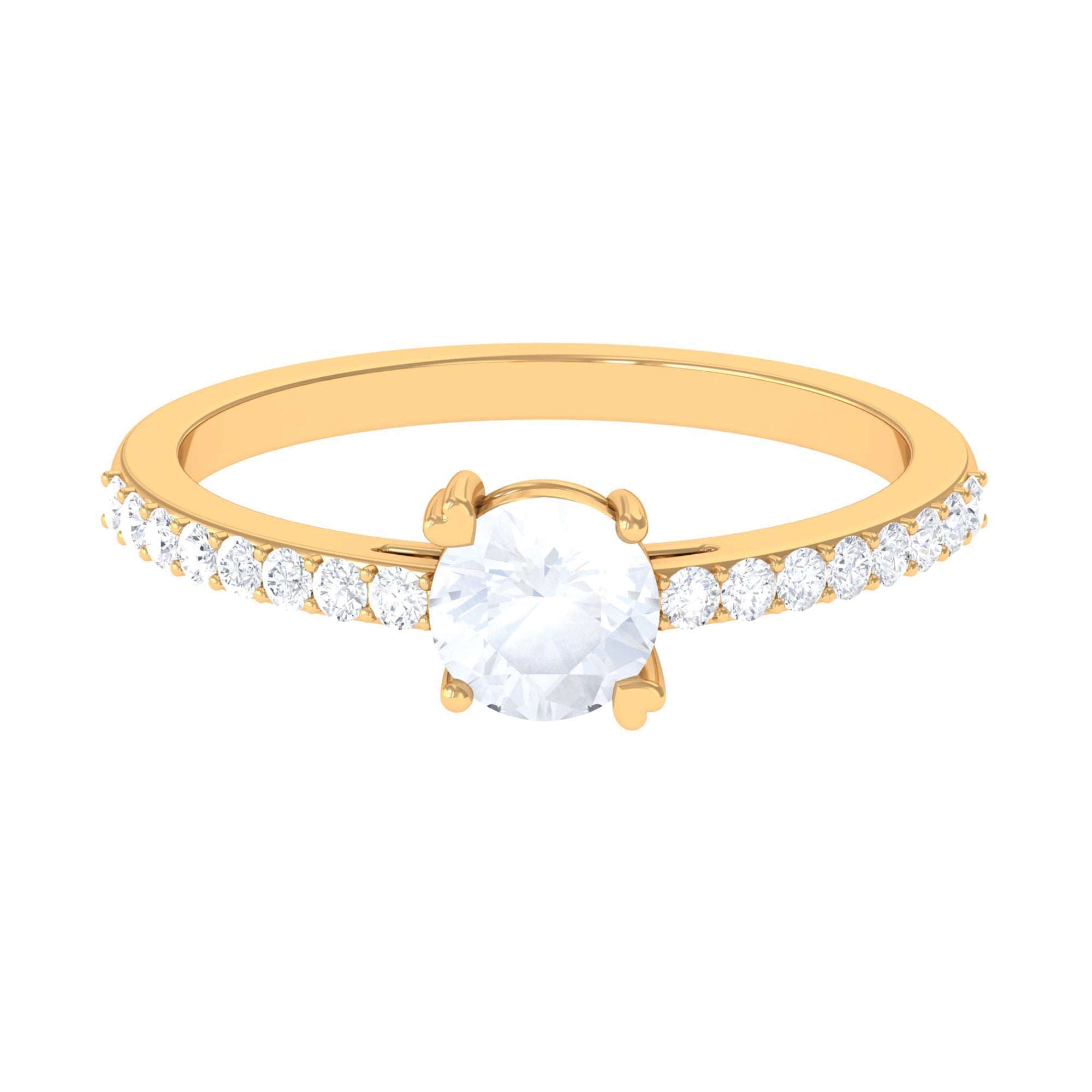 Moonstone Promise Ring – Natural Solitaire With Diamond Accent & Heart Prong Setting