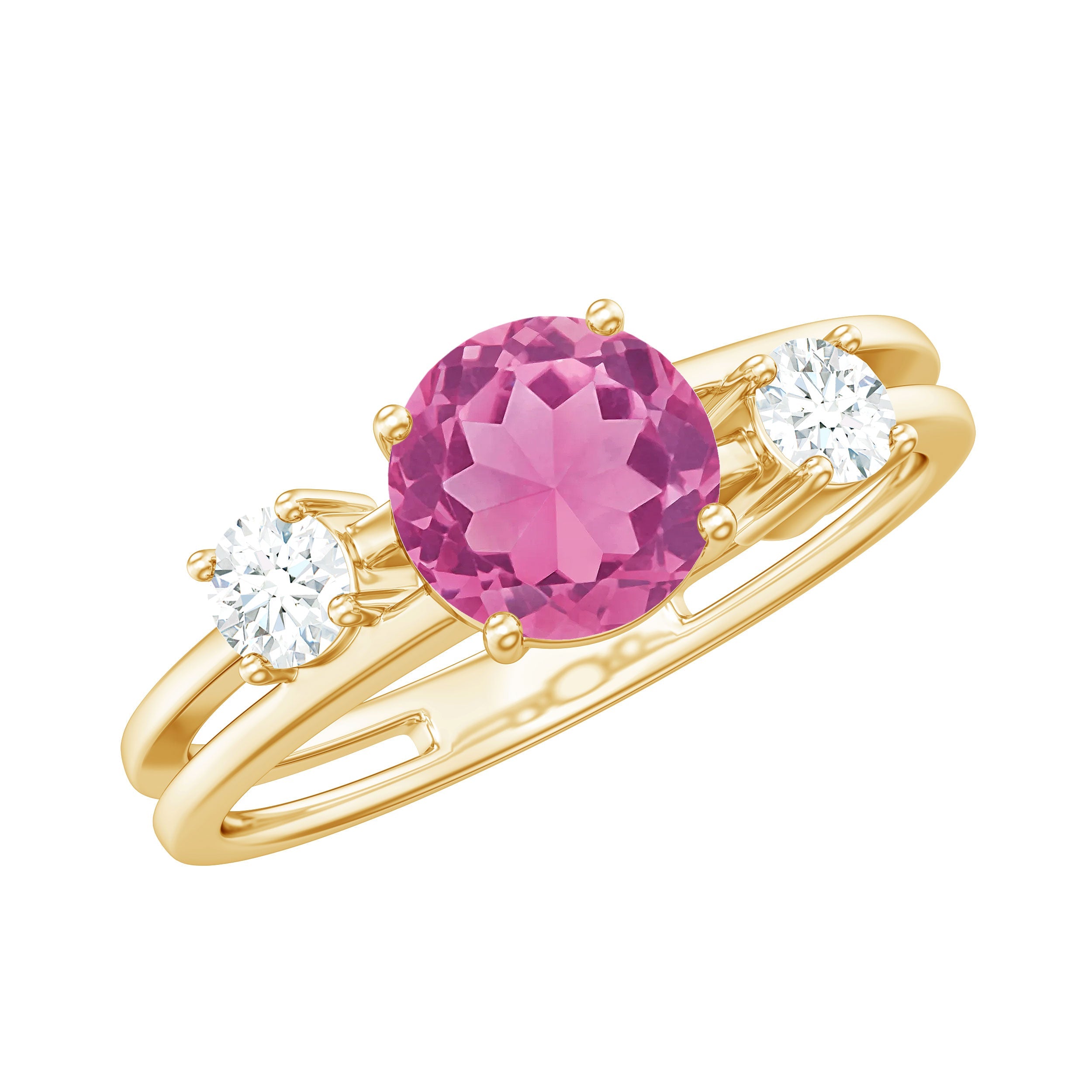 Pink Tourmaline Ring – 1.2 Carat Natural Solitaire Double Band with Diamond Accents