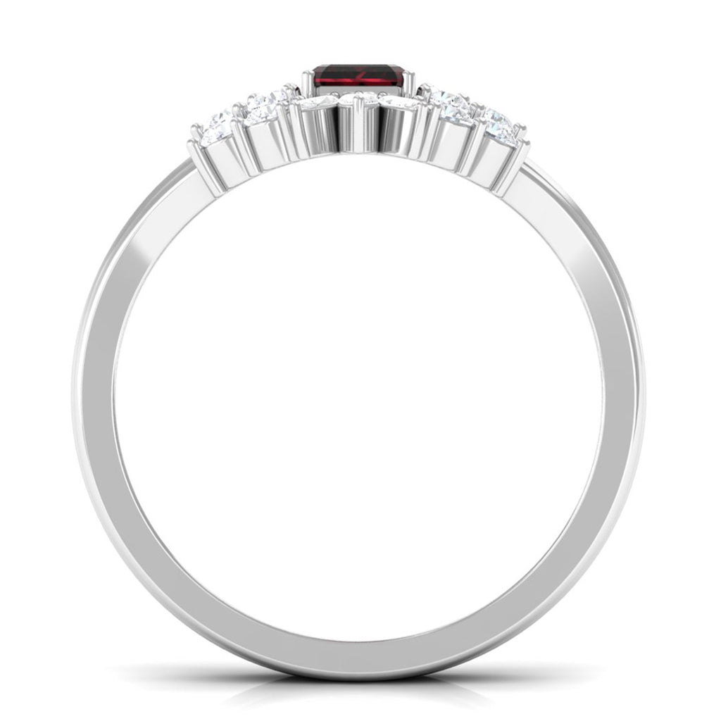Genuine Garnet Diamond Emerald Cut Engagement Wedding Ring Set of 2
