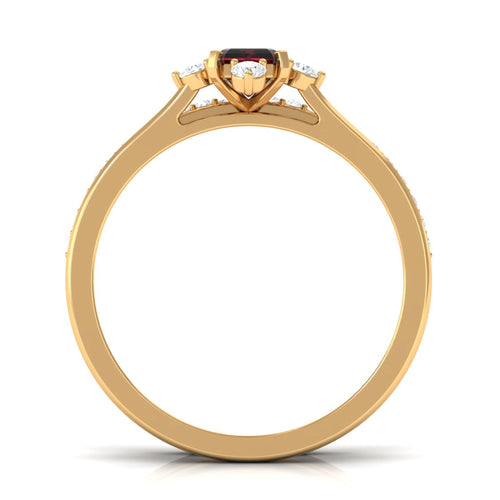 0.7 Carat Natural Emerald Cut Garnet Diamond Wedding Bridal Ring Set of 2