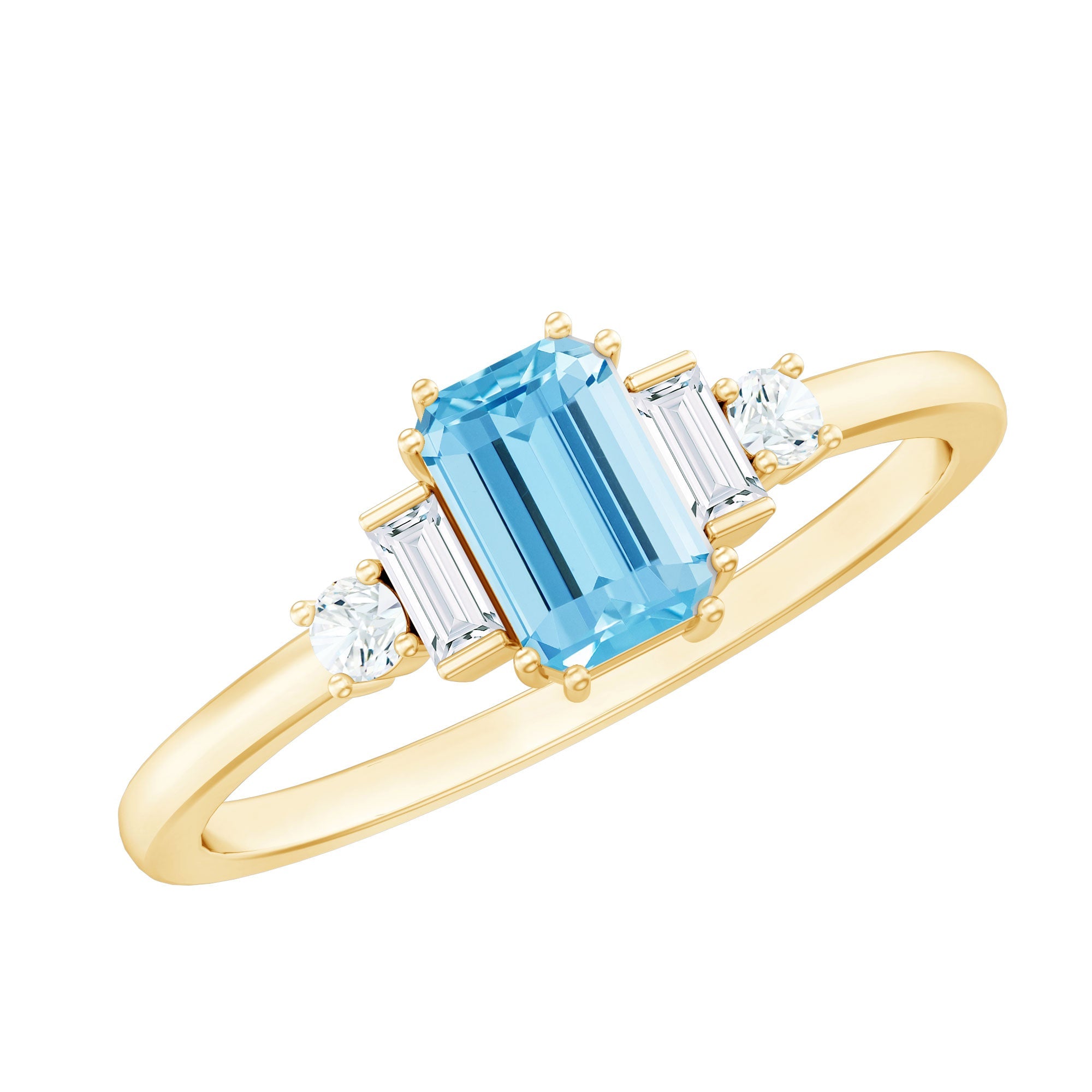 Aquamarine Engagement Ring – Emerald Cut Solitaire with Sparkling Diamond Shoulders