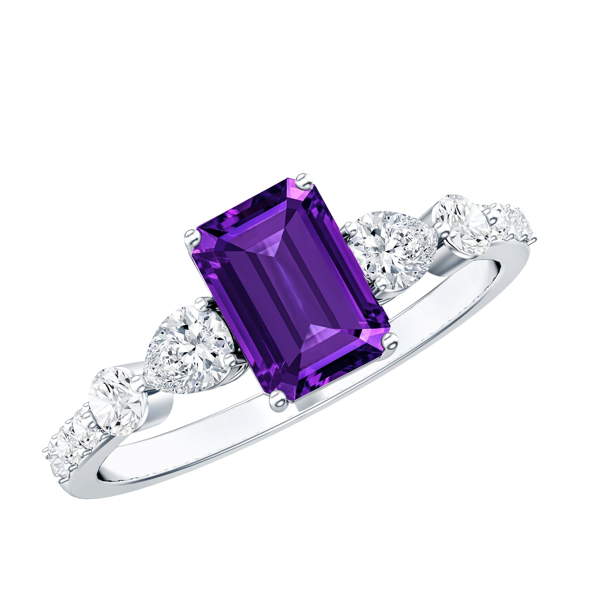 Real 1.4 Carat Emerald Cut Amethyst Engagement Ring with Moissanite