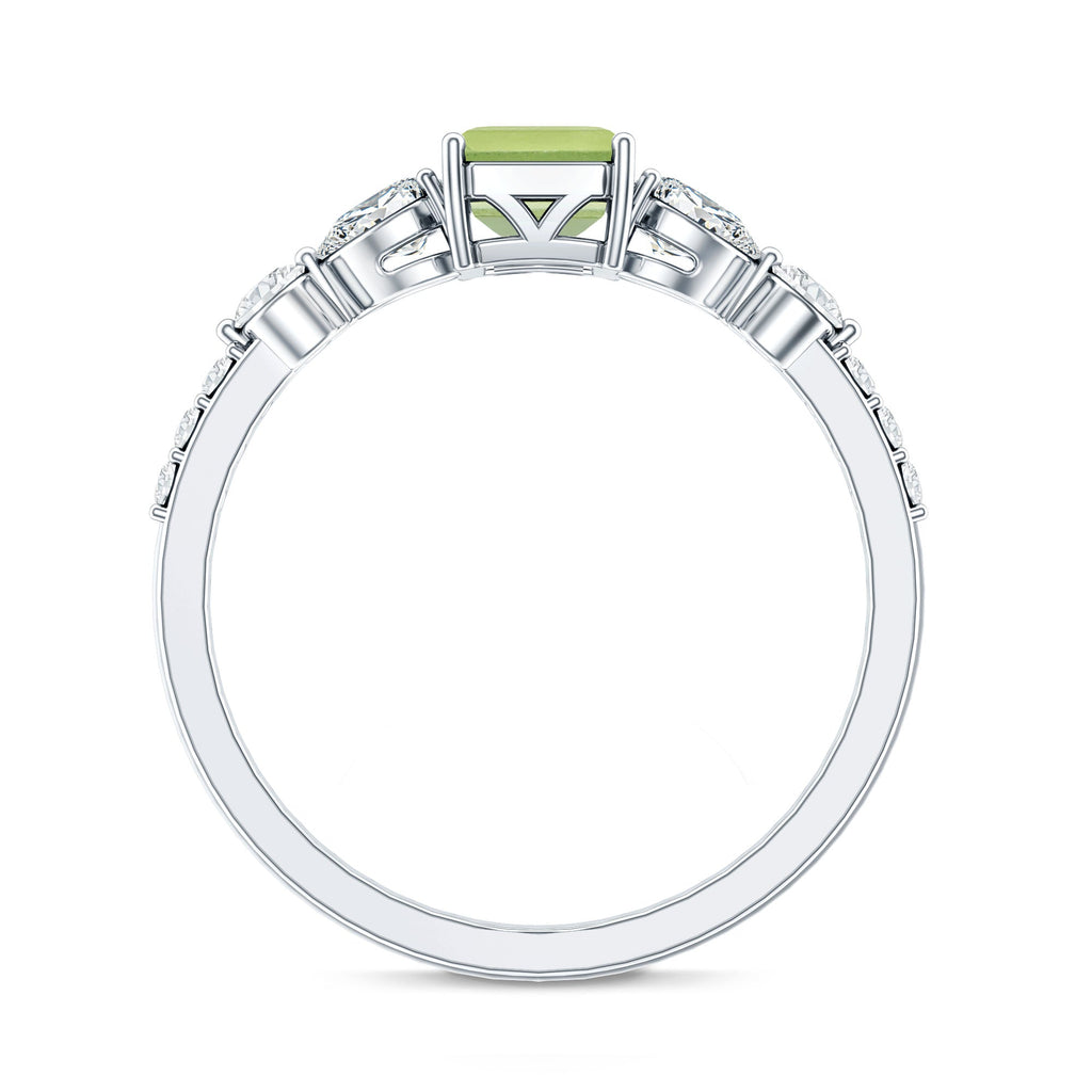Peridot Engagement Ring – 1.8 Carat Emerald Cut Solitaire with Pear Shape Moissanite