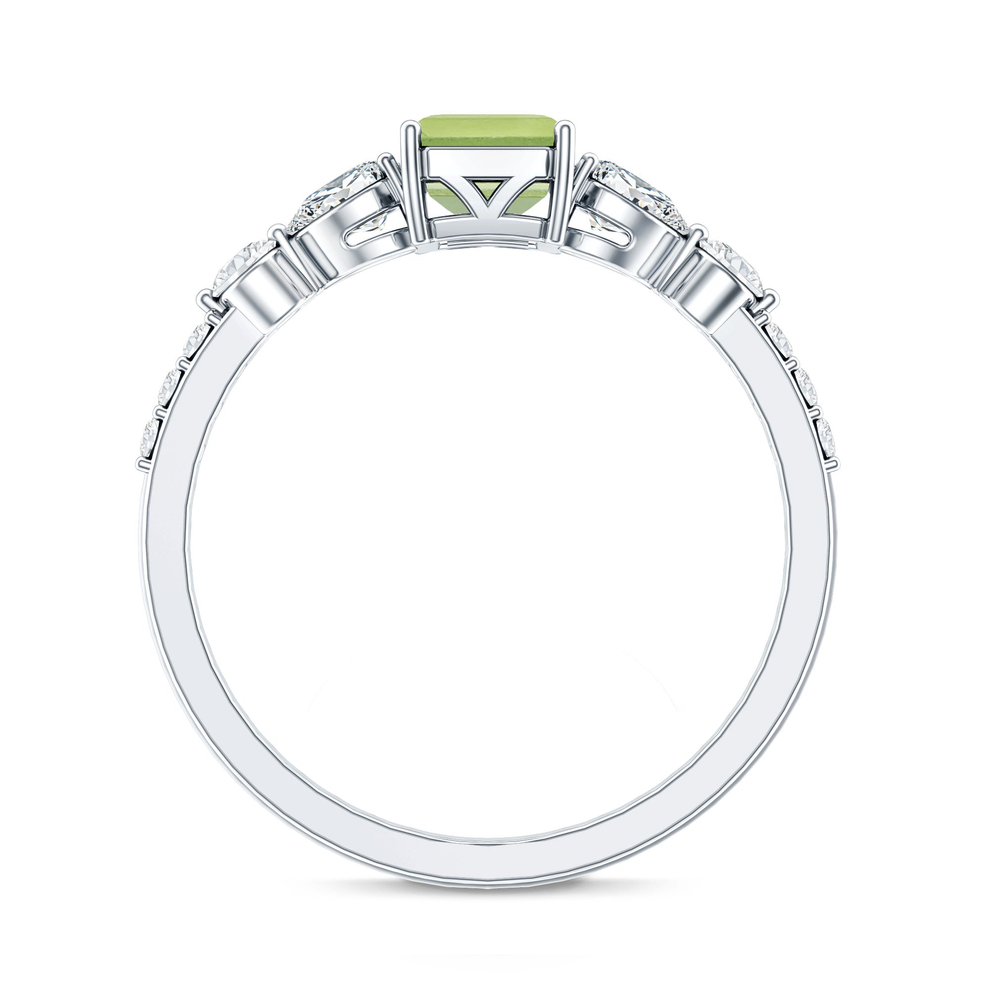 Peridot Engagement Ring – 1.8 Carat Emerald Cut Solitaire with Pear Shape Moissanite