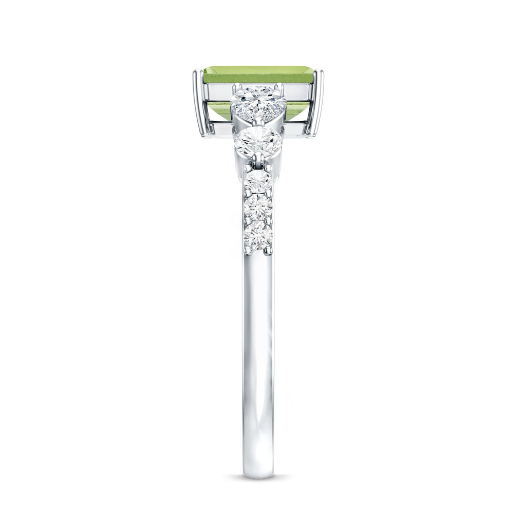 Peridot Engagement Ring – 1.8 Carat Emerald Cut Solitaire with Pear Shape Moissanite