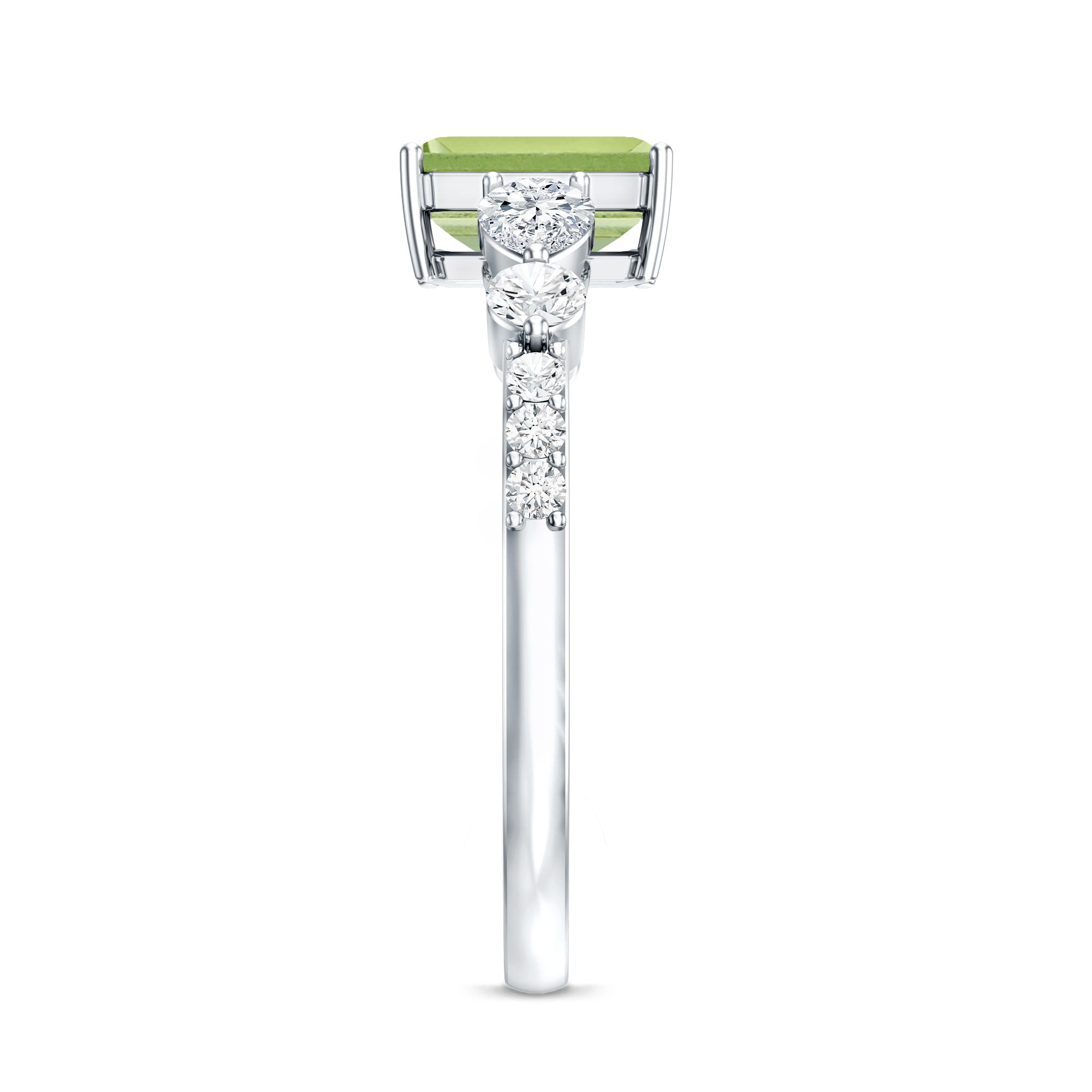 Peridot Engagement Ring – 1.8 Carat Emerald Cut Solitaire with Pear Shape Moissanite