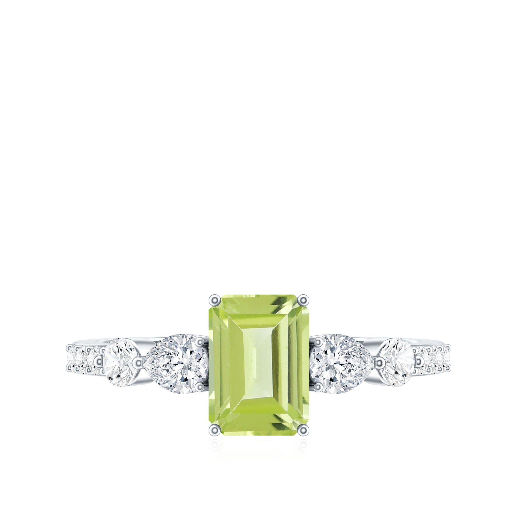 Peridot Engagement Ring – 1.8 Carat Emerald Cut Solitaire with Pear Shape Moissanite