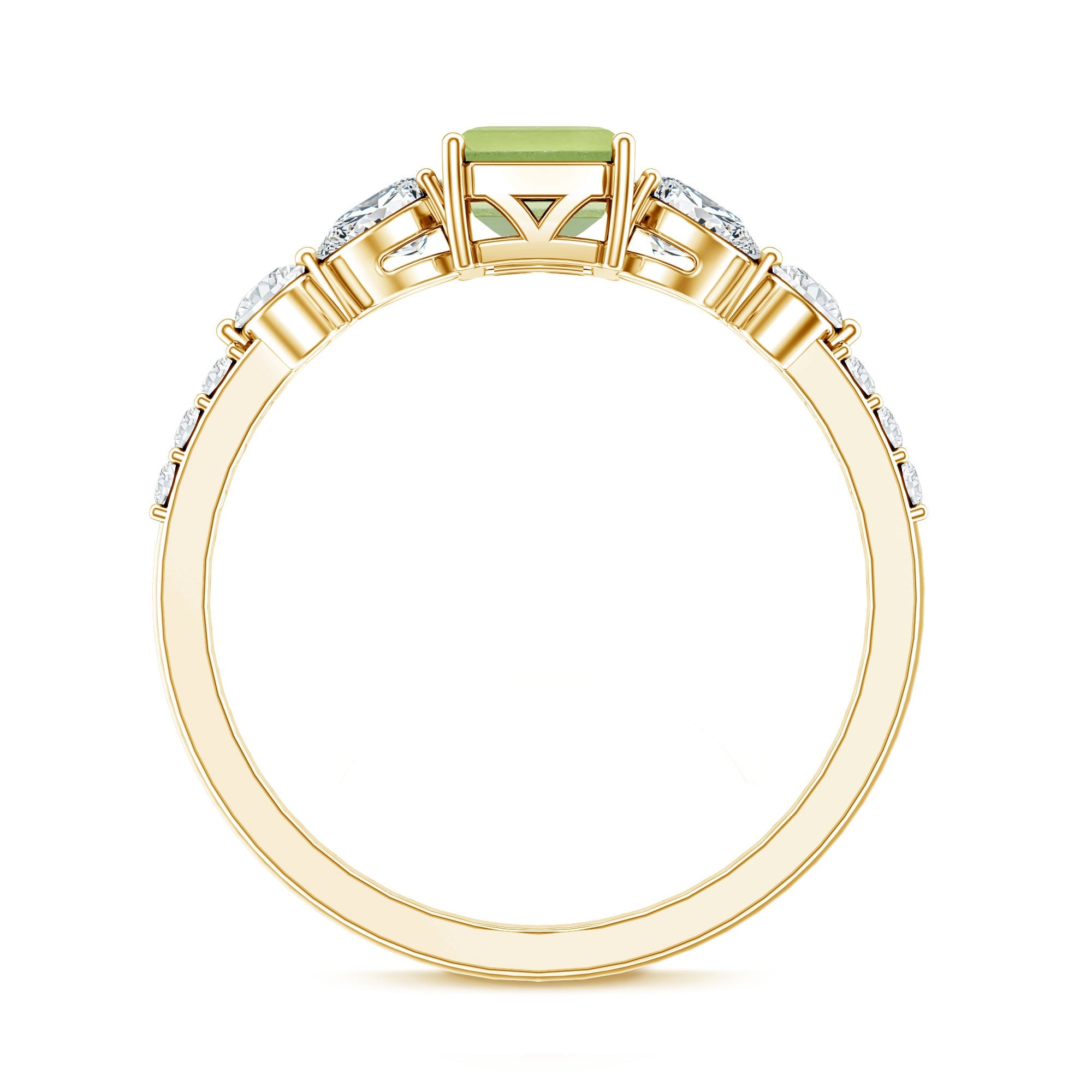 Peridot Engagement Ring – 1.8 Carat Emerald Cut Solitaire with Pear Shape Moissanite