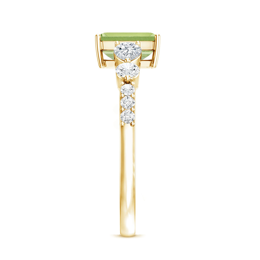 Peridot Engagement Ring – 1.8 Carat Emerald Cut Solitaire with Pear Shape Moissanite
