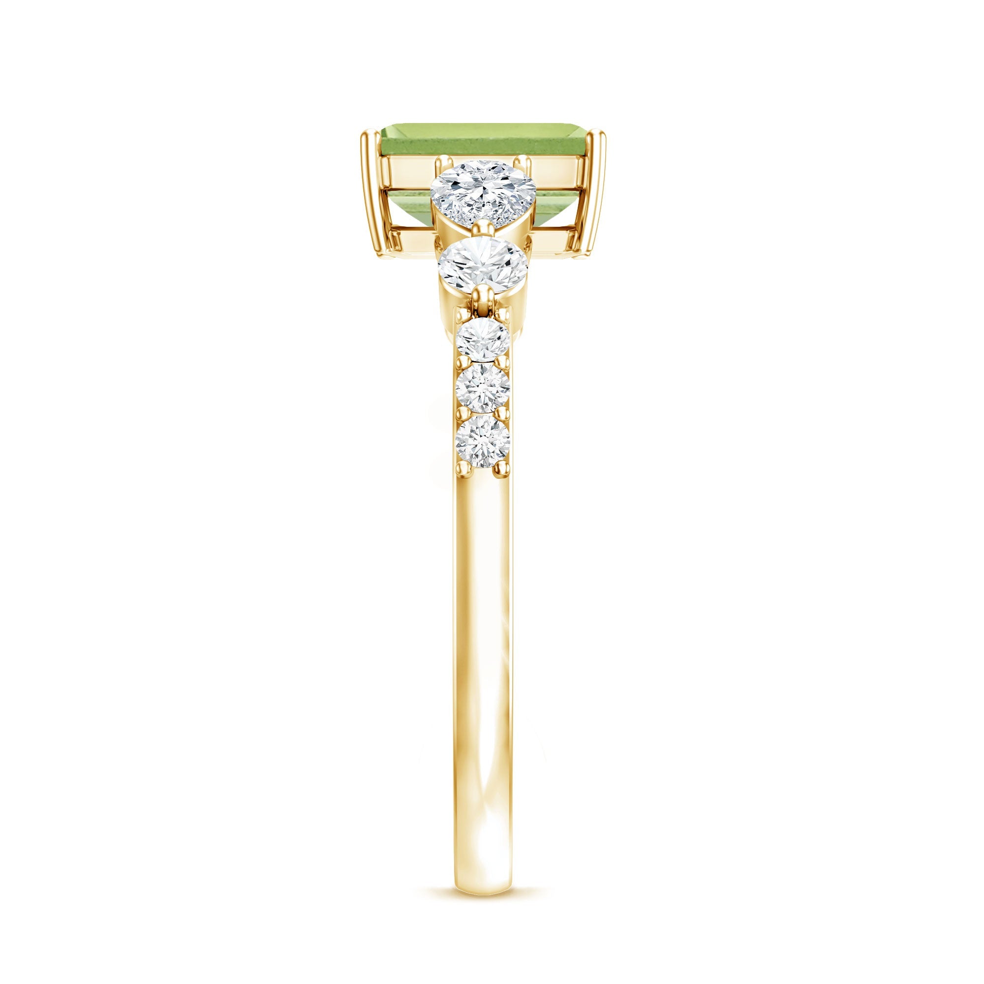 Peridot Engagement Ring – 1.8 Carat Emerald Cut Solitaire with Pear Shape Moissanite