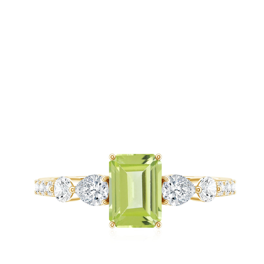Peridot Engagement Ring – 1.8 Carat Emerald Cut Solitaire with Pear Shape Moissanite