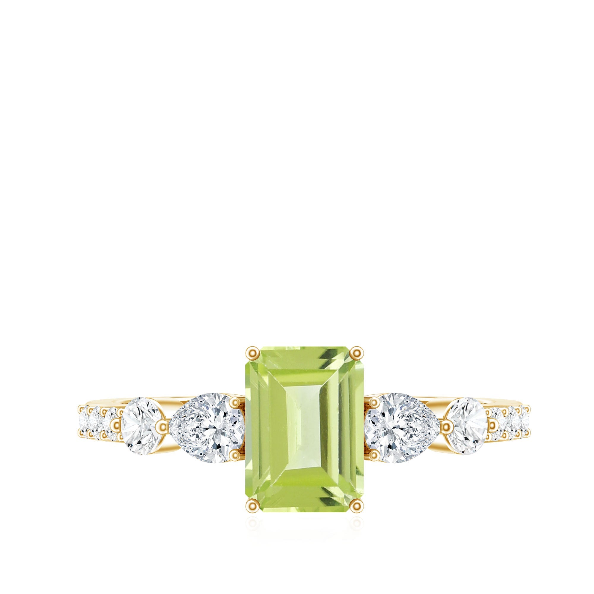 Peridot Engagement Ring – 1.8 Carat Emerald Cut Solitaire with Pear Shape Moissanite