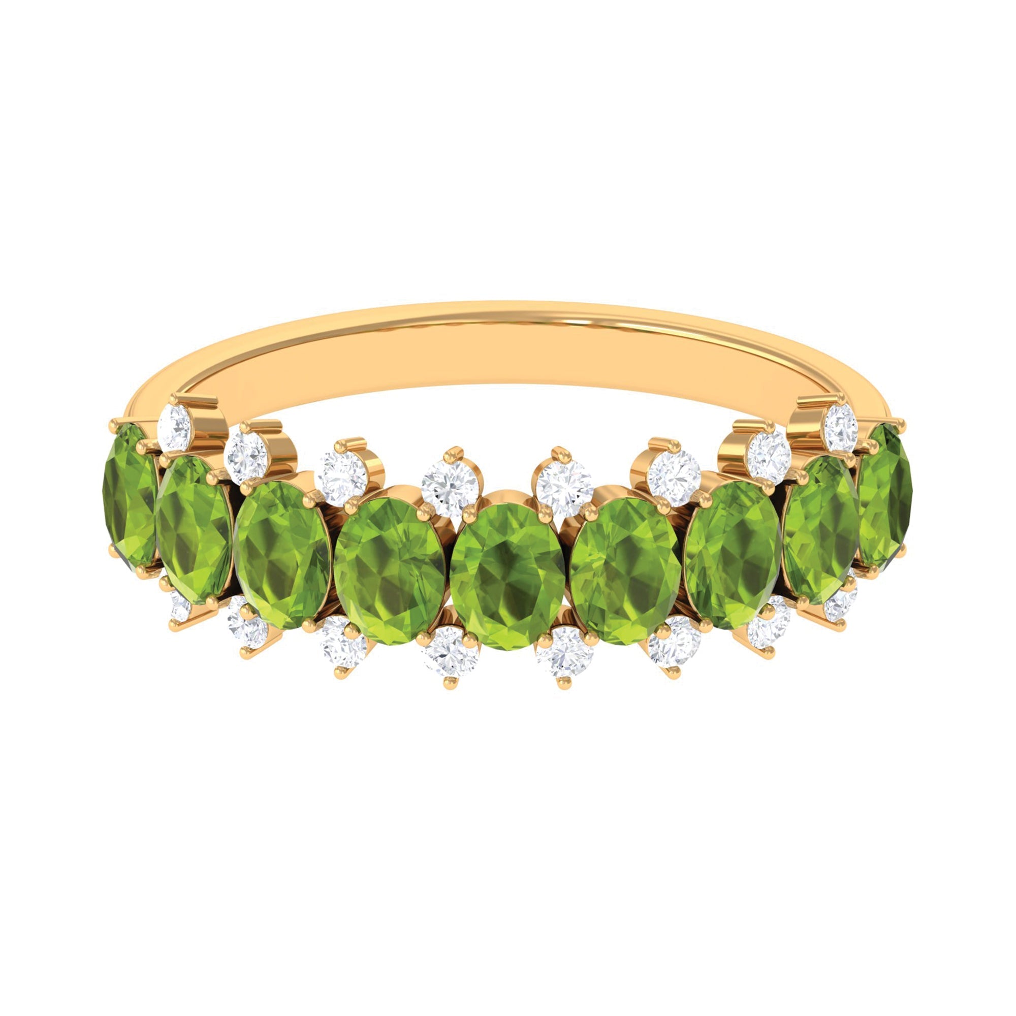 Peridot Eternity Ring - Oval Cut Peridot Half Eternity Ring with Diamond Stones