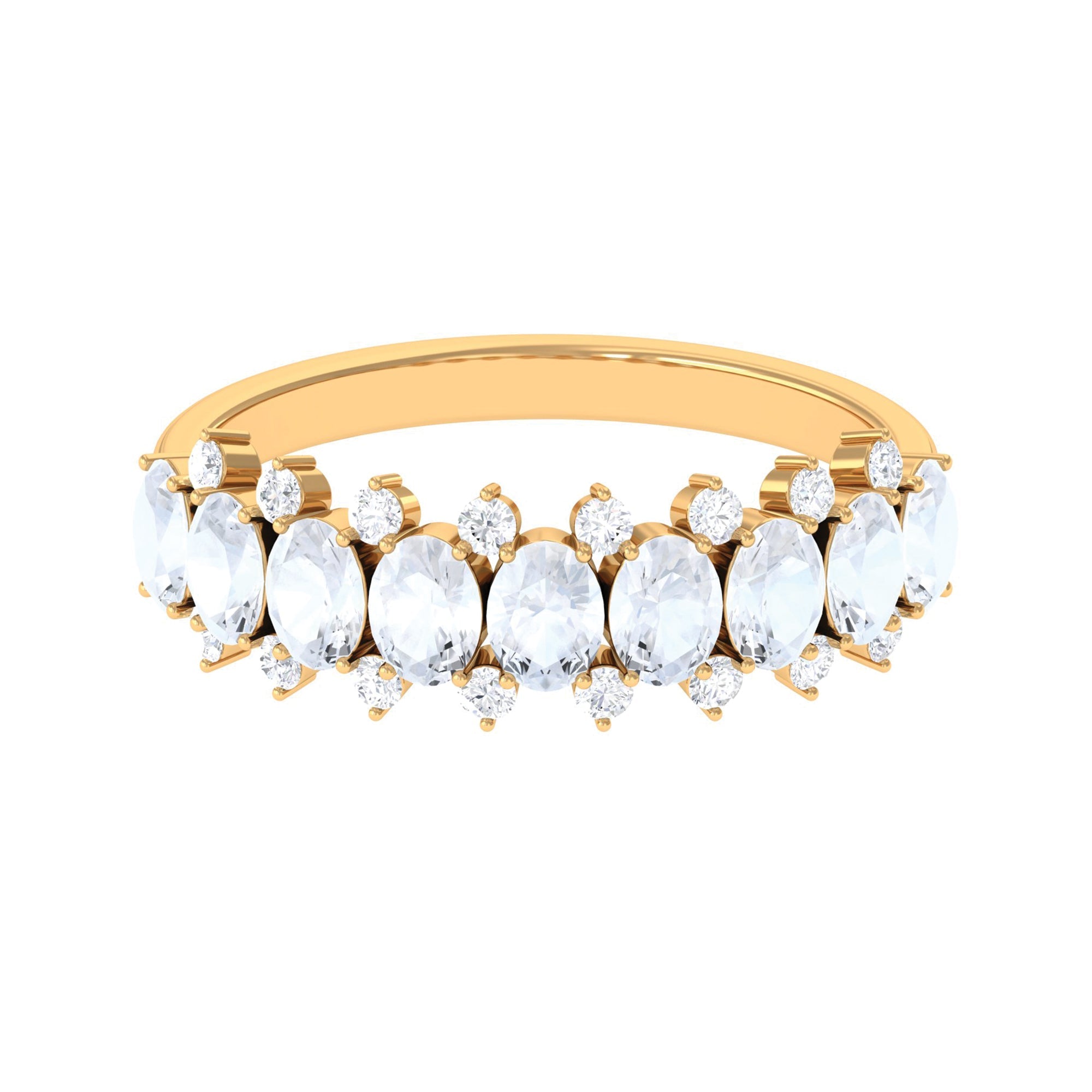 Moonstone Half Eternity Ring – Oval Moonstone Band With Diamond Accents