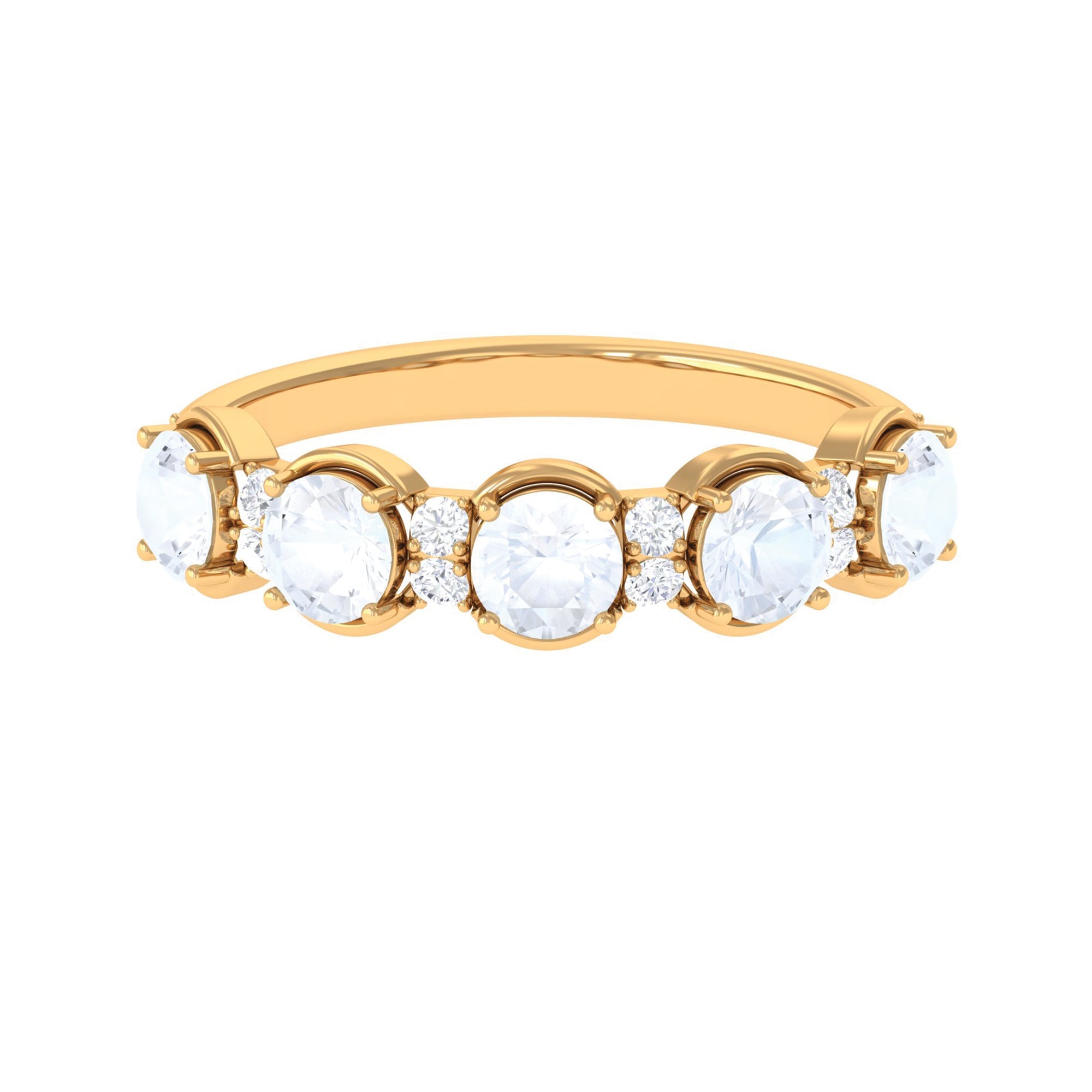 Moonstone Eternity Ring – Gold Half Eternity Band with Round Cut Diamonds & AAA Quality