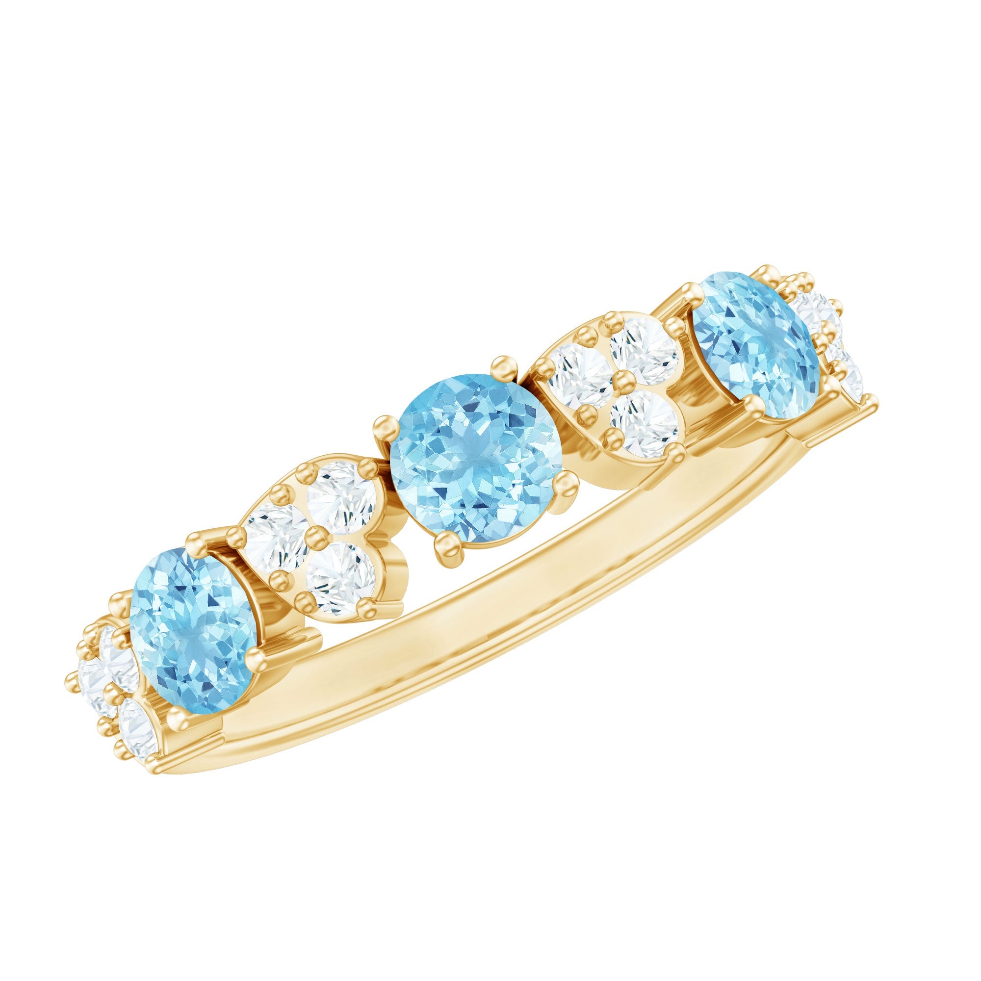 Aquamarine Eternity Ring – Half Eternity Ring With Diamond Wedding Band by Rosec Jewels