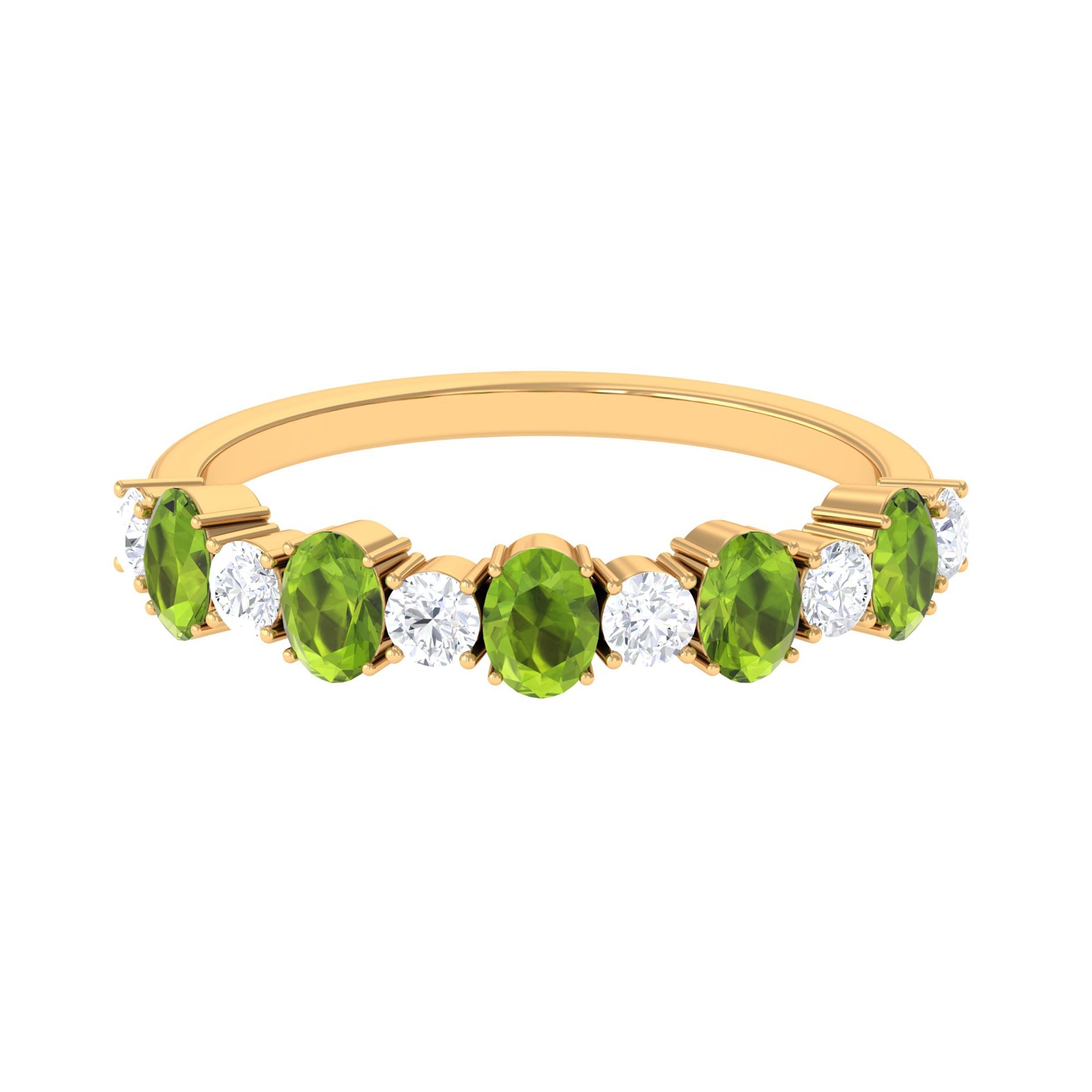 Peridot Diamond Eternity Ring - Half Eternity Gold Gemstone Band with Oval Peridot & Round Cut Diamonds
