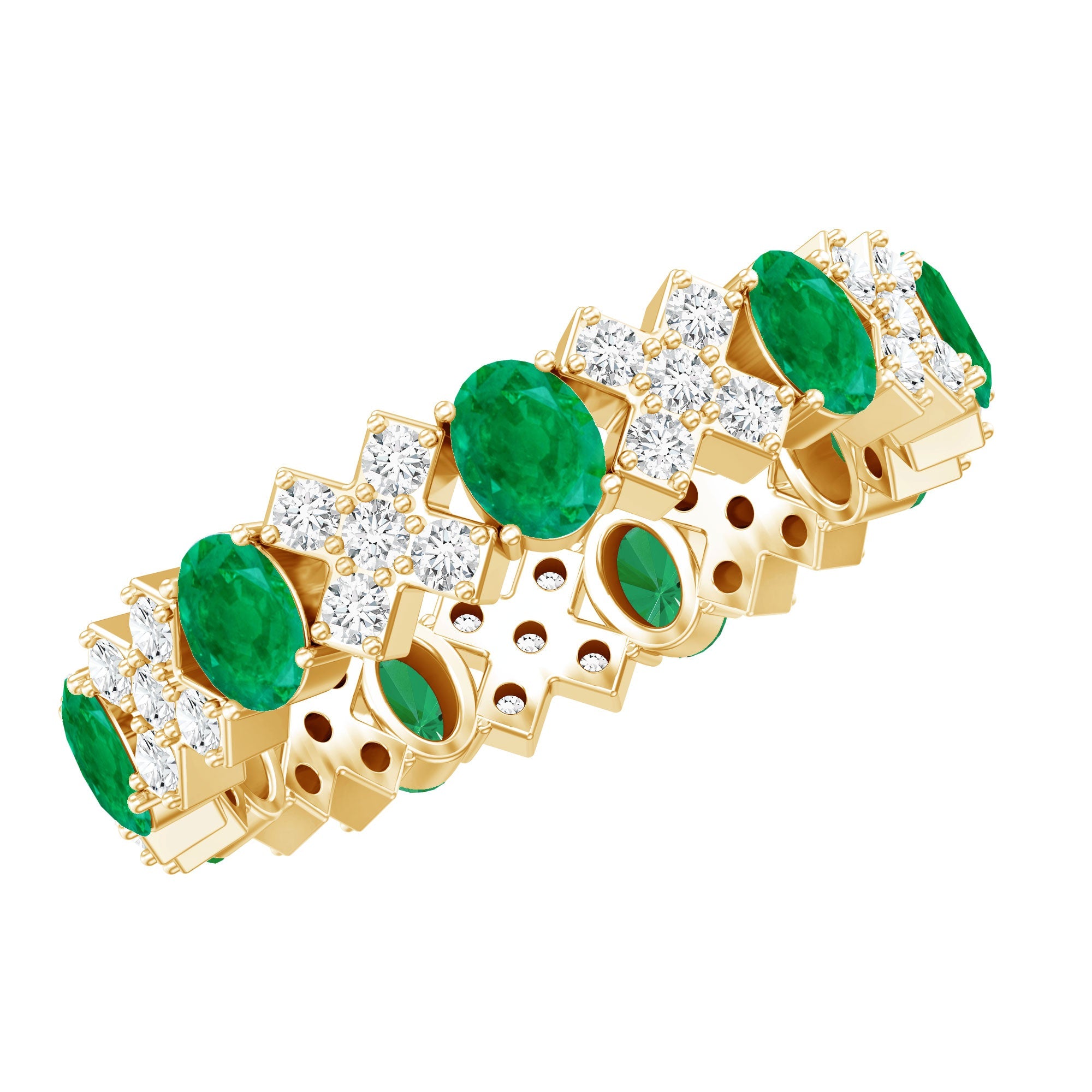 Emerald Eternity Band – Designer Oval Emerald Ring with White Moissanite Sparkle