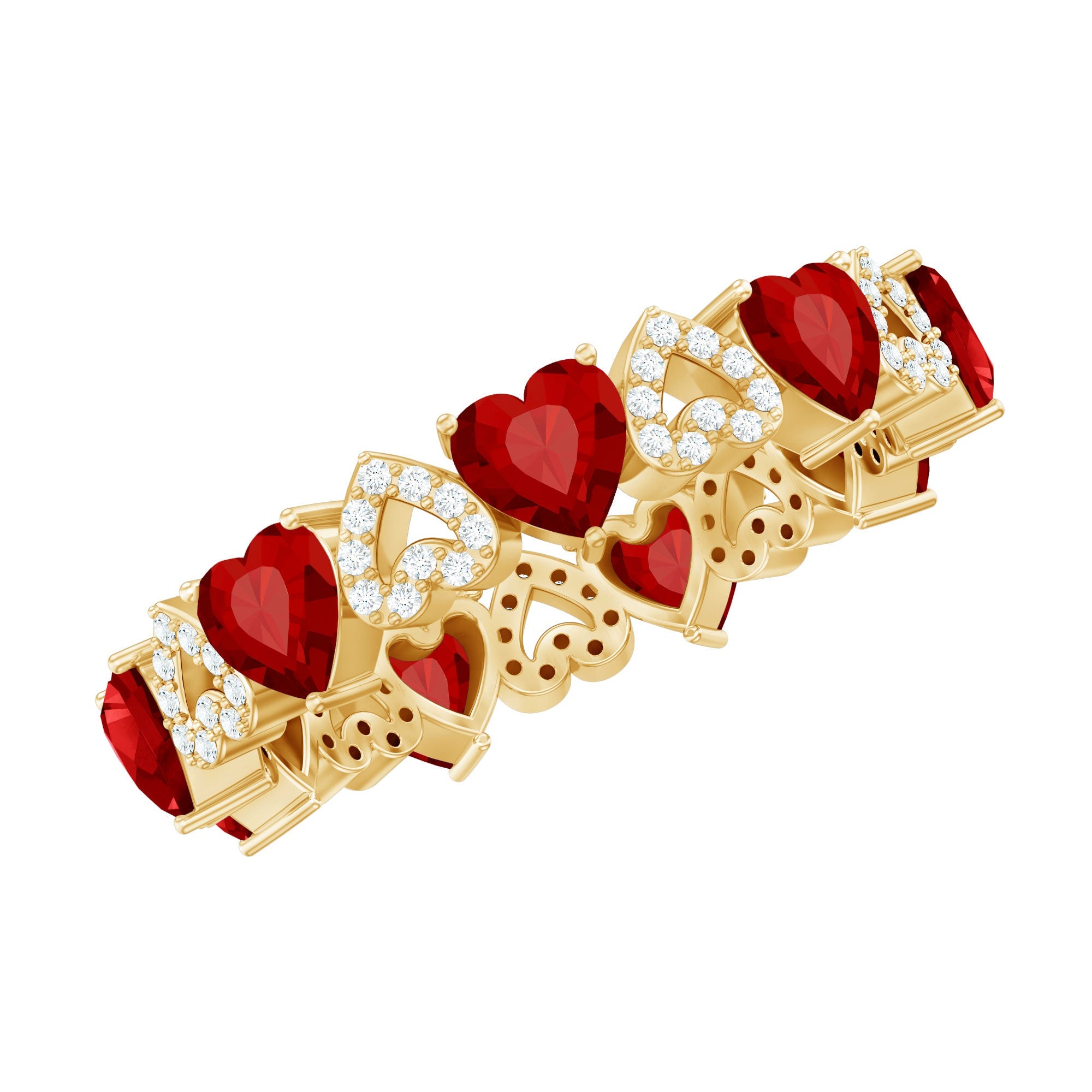 Ruby Diamond Eternity Band – Heart Shaped Ring with Lab Created Ruby & Diamonds