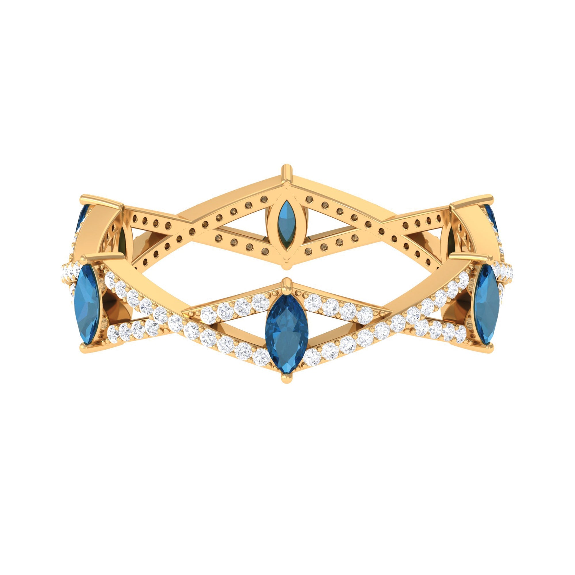 Marquise London Blue Topaz Crossover Eternity Band with Diamond