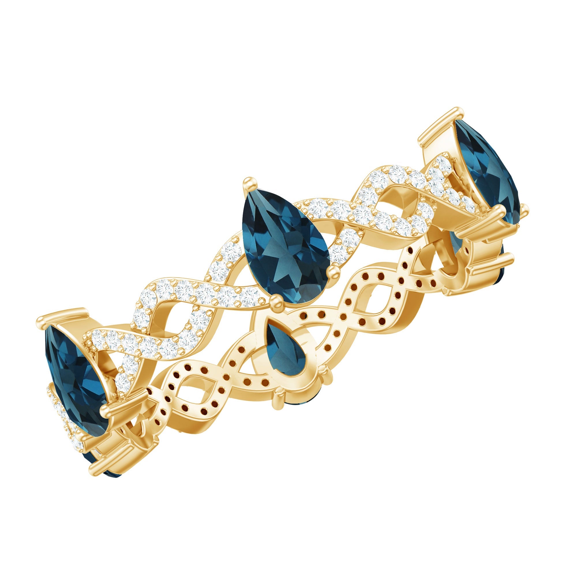 Pear Shape London Blue Topaz Crossover Eternity Band with Diamond
