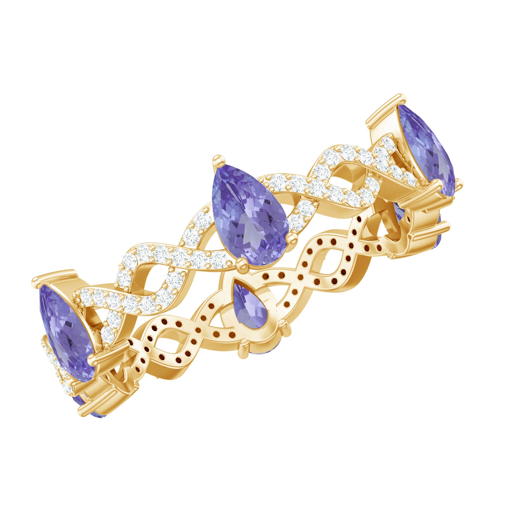 Tanzanite Eternity Ring – Pear Shape Blue Gemstone with Diamond Sparkle Band