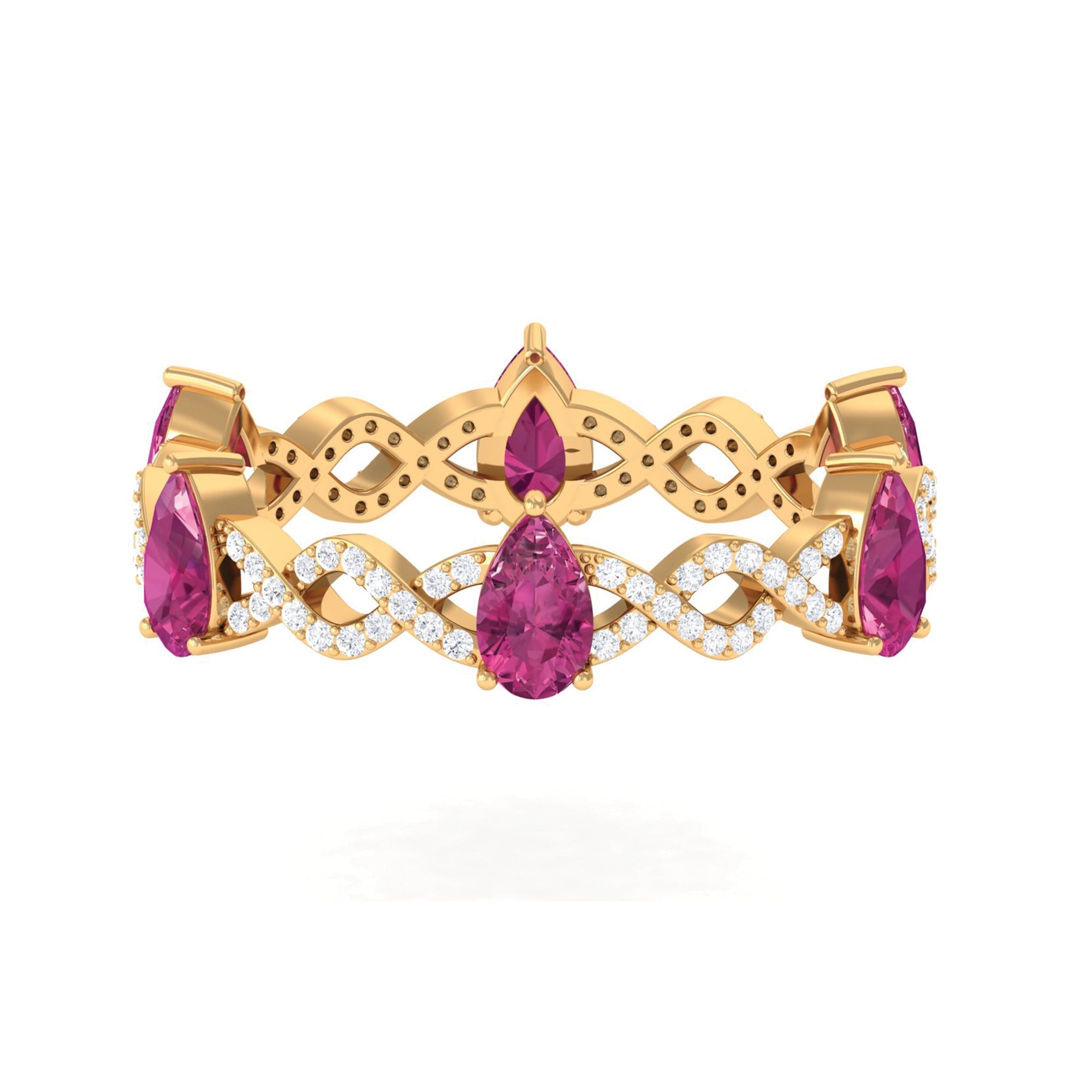 Pink Tourmaline Ring - Natural AAA Quality Diamond Eternity Crossover Design