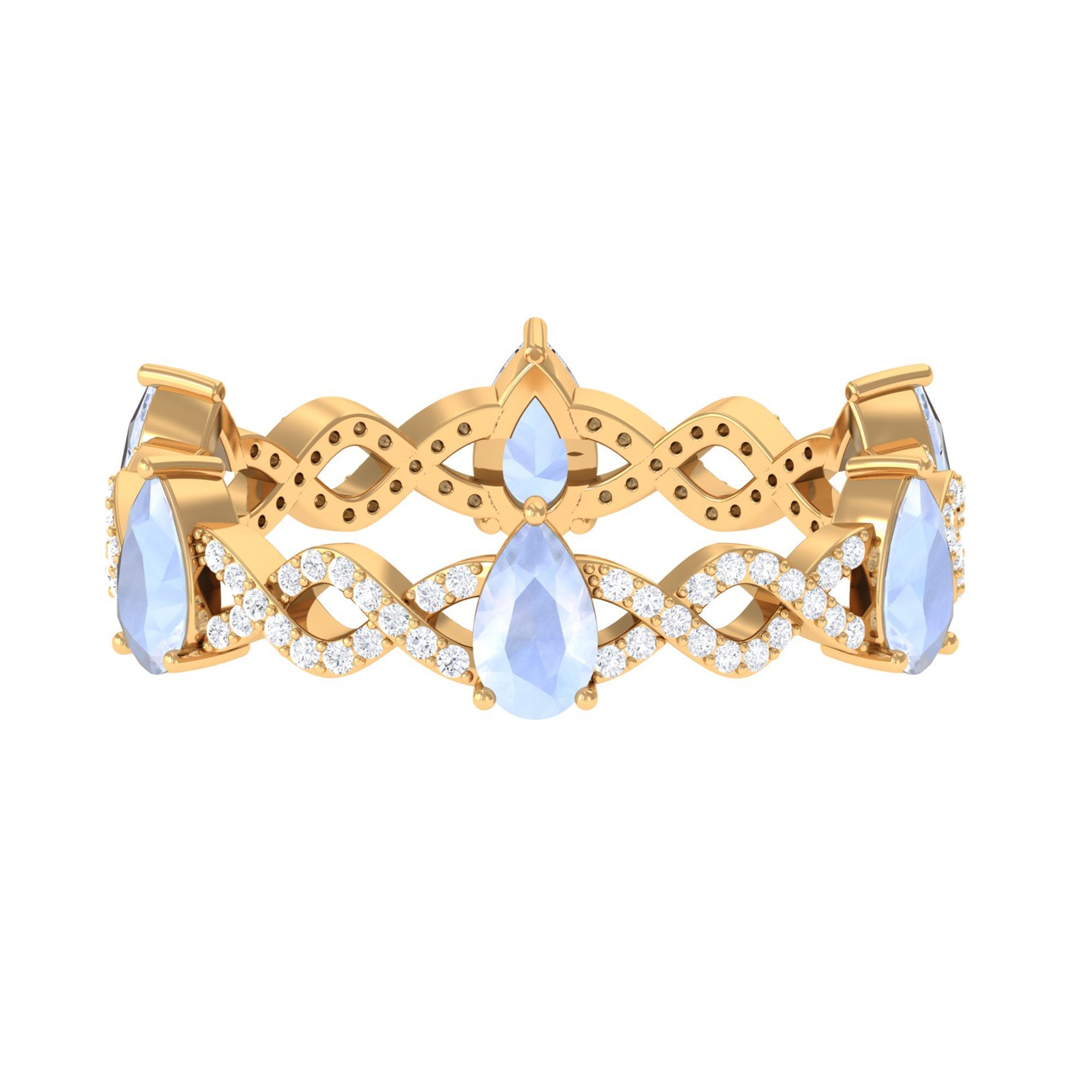 Moonstone Eternity Ring – Diamond Crossover Pear Cut Prong Setting | AAA Quality Gemstone