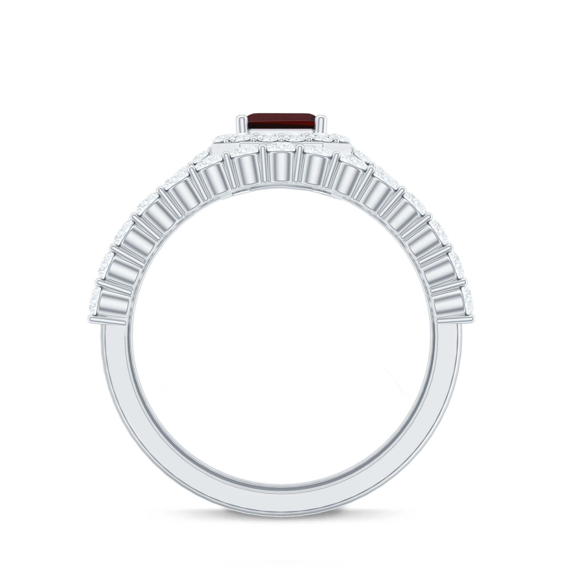 Genuine 6X8mm Emerald Cut Garnet Moissanite Wedding Ring Set of 2