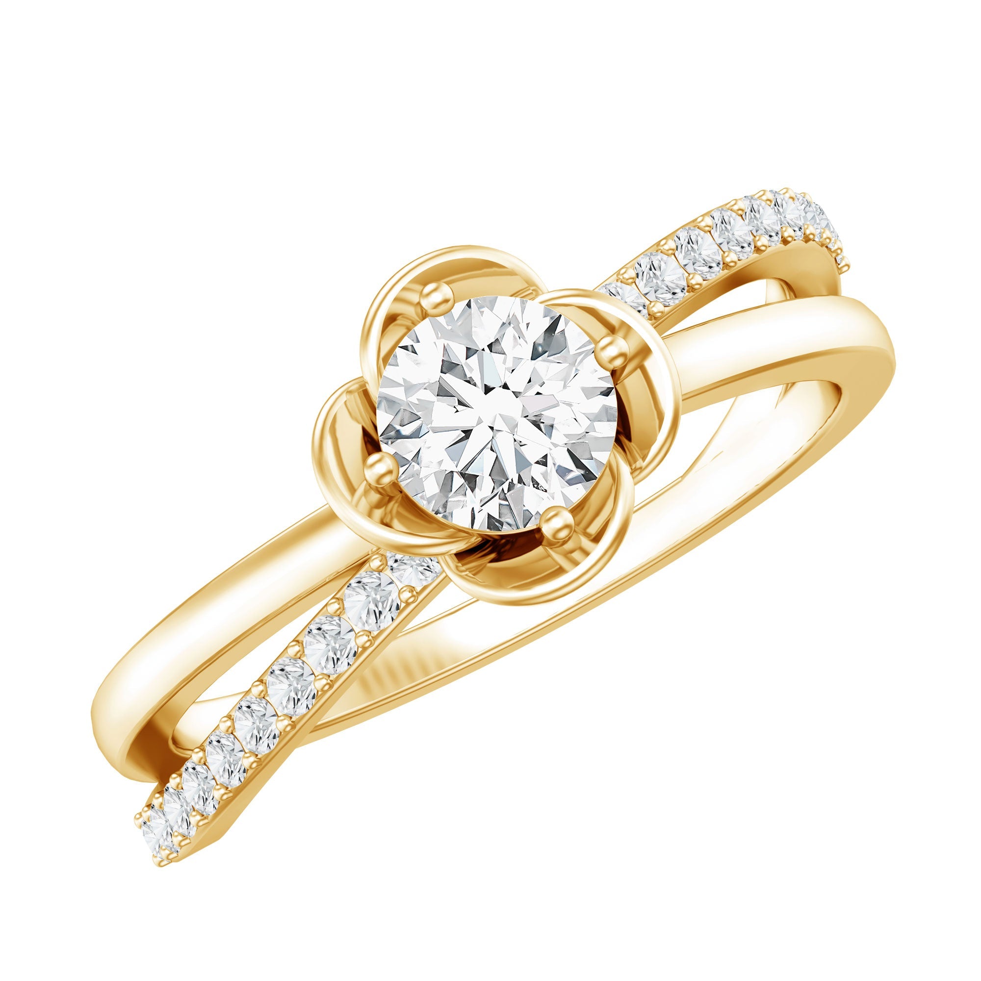 Moissanite Proposal Ring - 5MM Round Flower Promise Ring | Elegant Floral Design Band