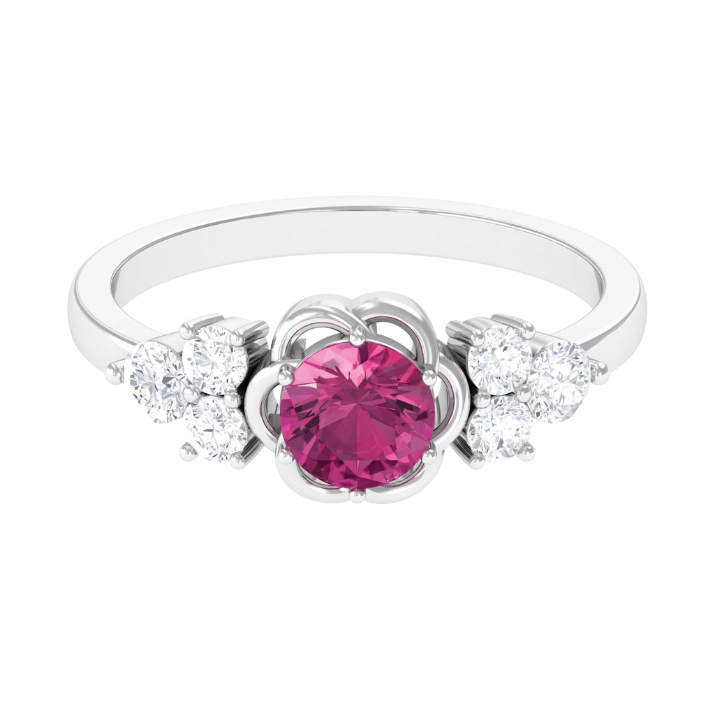 Pink Tourmaline Ring – Floral Gemstone Diamond Accent | Sterling Silver & Gold