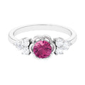 Pink Tourmaline Ring – Floral Gemstone Diamond Accent | Sterling Silver & Gold