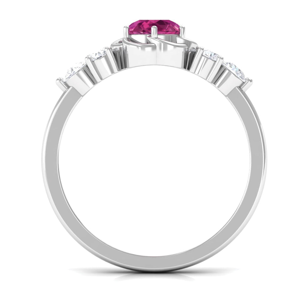 Pink Tourmaline Ring – Floral Gemstone Diamond Accent | Sterling Silver & Gold