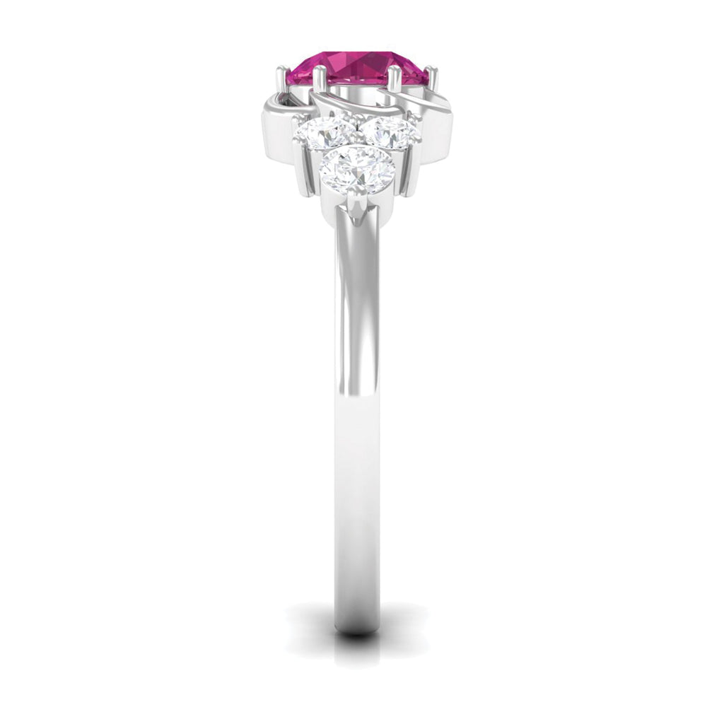 Pink Tourmaline Ring – Floral Gemstone Diamond Accent | Sterling Silver & Gold