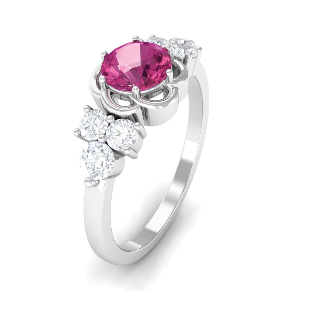 Pink Tourmaline Ring – Floral Gemstone Diamond Accent | Sterling Silver & Gold