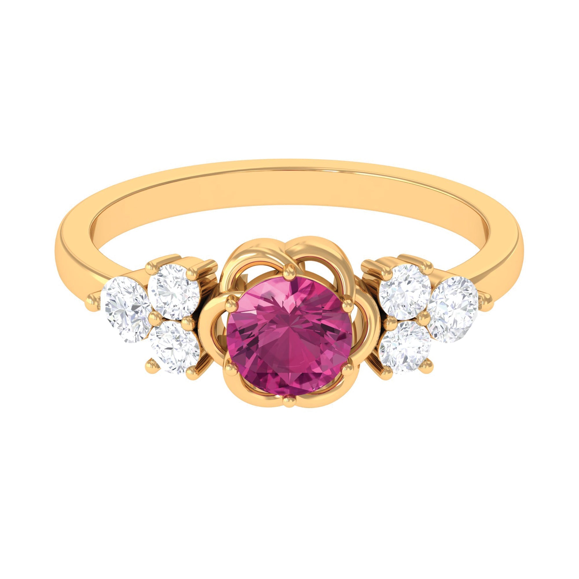 Pink Tourmaline Ring – Floral Gemstone Diamond Accent | Sterling Silver & Gold